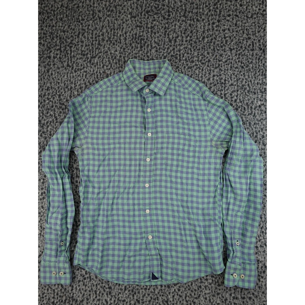 UNTUCKit Nayatt Linen Shirt Mens Small Green Purple Gingham Slim Fit 35884